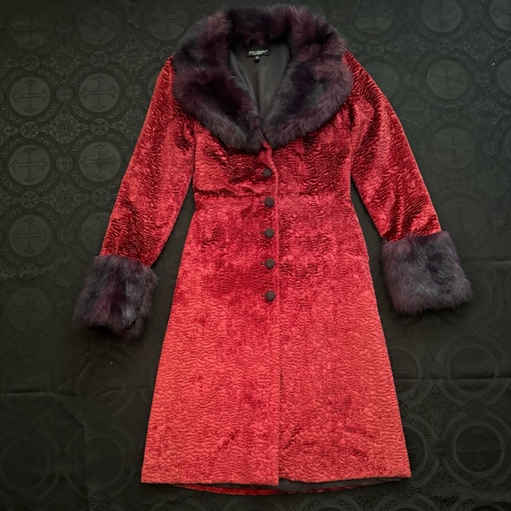 vintage betsey johnson faux fur duster coat